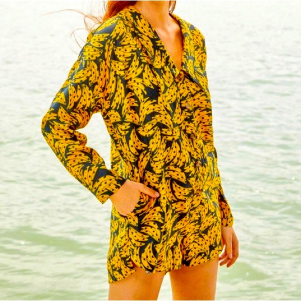 Farm Rio black spotted bananas romper, Medium